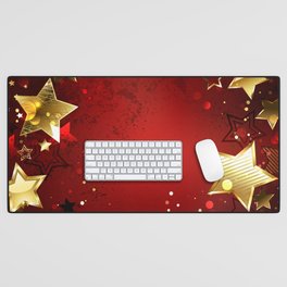 Red Background with Gold Stars Desk Mat
