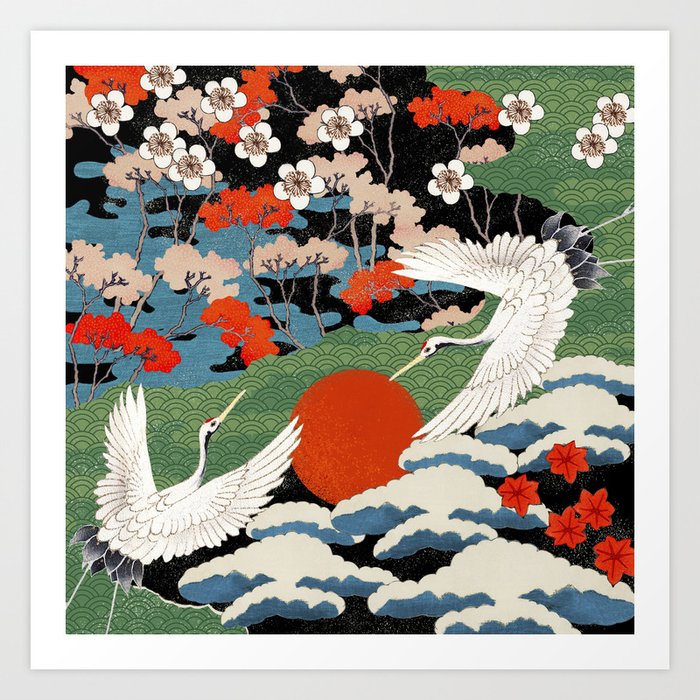 Bestseller! Magical Herons at Sunrise | Japanese Vintage Woodblock Print Art Print