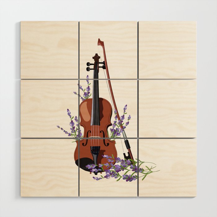 Violin with lavender Wood Wall Art