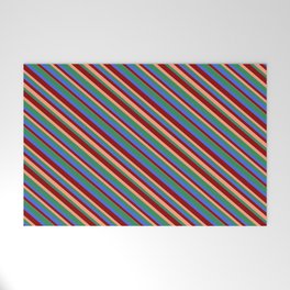 [ Thumbnail: Dark Red, Light Salmon, Sea Green & Royal Blue Colored Lined Pattern Welcome Mat ]