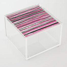 Horizontal pink and black striped pattern - handpainted Acrylic Box