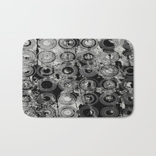 Urban Rings IV - Black and white textured abstract Bath Mat