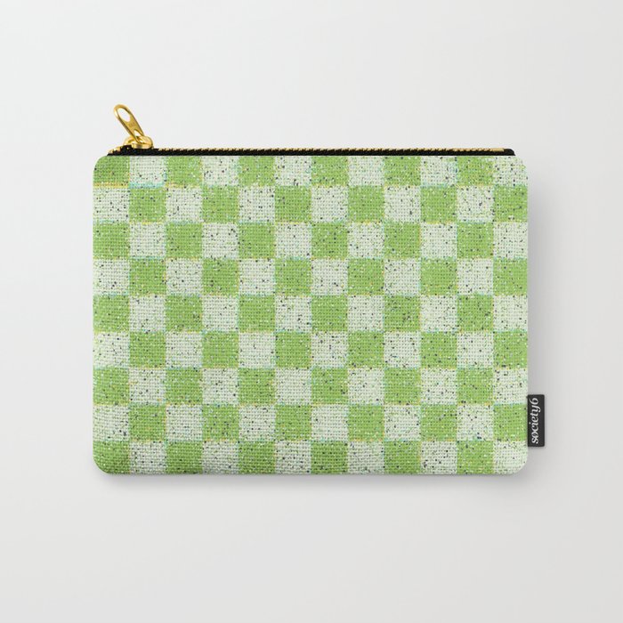 Glitch Check Distressed Checked Pattern in Lime Green Carry-All Pouch