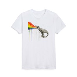 T-Rex Dinosaur Vomits Rainbow Kids T Shirt