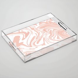 Liquid Contemporary Abstract Simone Pink and White Swirls - Pink Retro Liquid Swirl Pattern Acrylic Tray