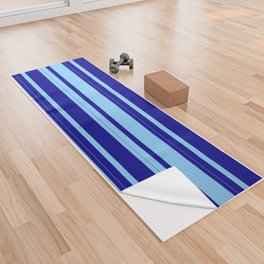 [ Thumbnail: Dark Blue and Light Sky Blue Colored Stripes Pattern Yoga Towel ]