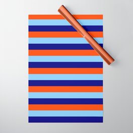 [ Thumbnail: Blue, Red, and Light Sky Blue Colored Pattern of Stripes Wrapping Paper ]