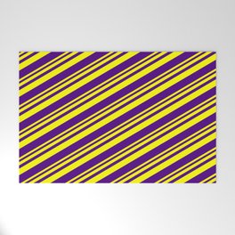 [ Thumbnail: Yellow and Indigo Colored Lines/Stripes Pattern Welcome Mat ]
