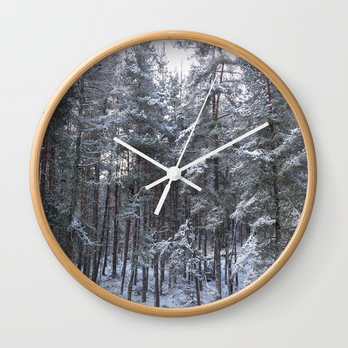 Scottish Highlands Snow Covered Pine Forest Wall Clock