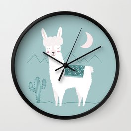 Alpaca In The Mountains Wall Clock | Moon, Peru, Animal, Illustration, Nursery, Characterdesign, Blue, Cute, Mountains, Nature 