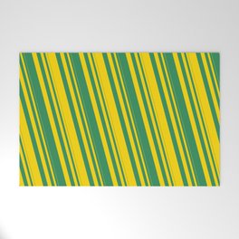 [ Thumbnail: Yellow and Sea Green Colored Striped Pattern Welcome Mat ]