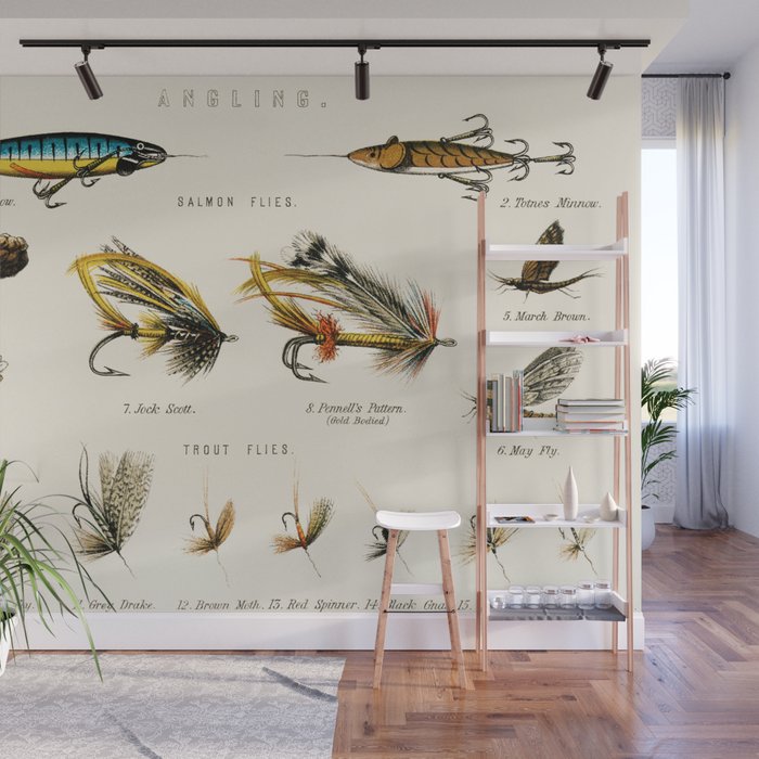 Illustrated Freshwater Fish Angling baits and fishing flies chart Wall Mural