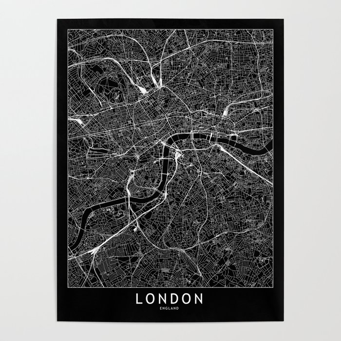London Black Map Poster