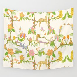 Zen Jungle Tropical Pattern Tropical Pattern- Cream Color Plaette Wall Tapestry