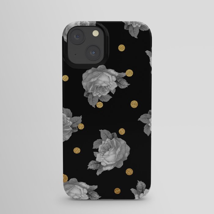 Roses and Gold Dots iPhone Case
