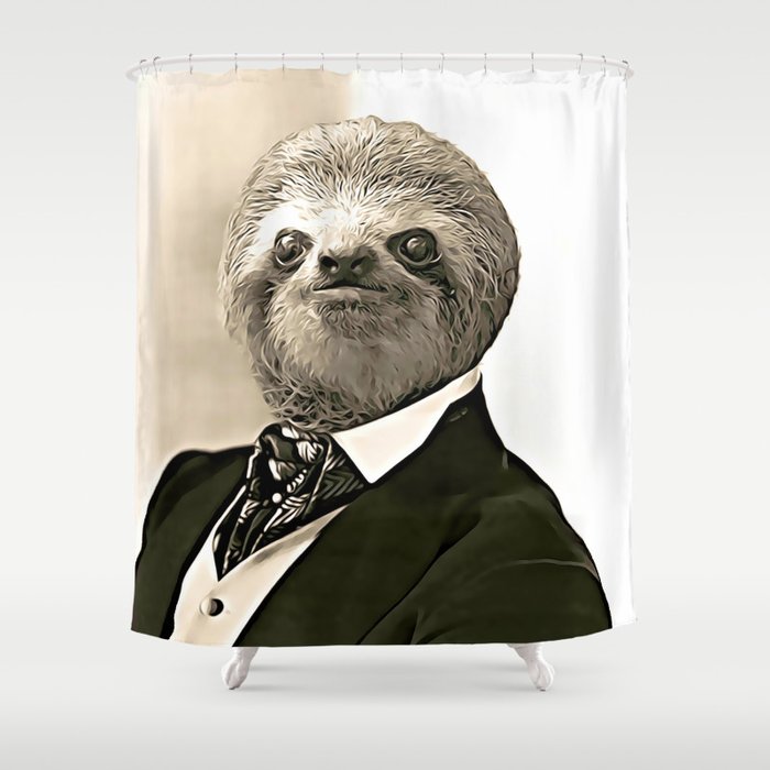 Gentleman Sloth In Authoritative Pose Cartoon Shower Curtain By Slothseverywhere Society6