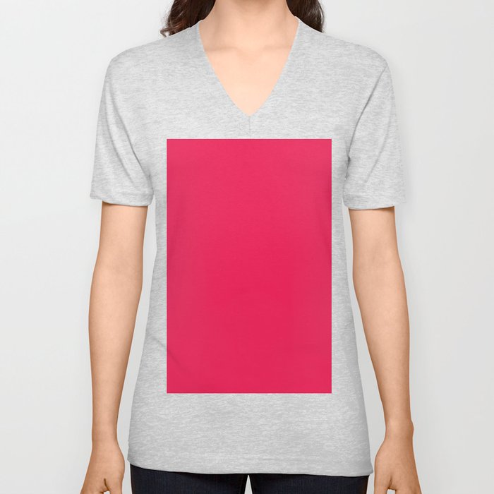 Plain Hot Pink V Neck T Shirt