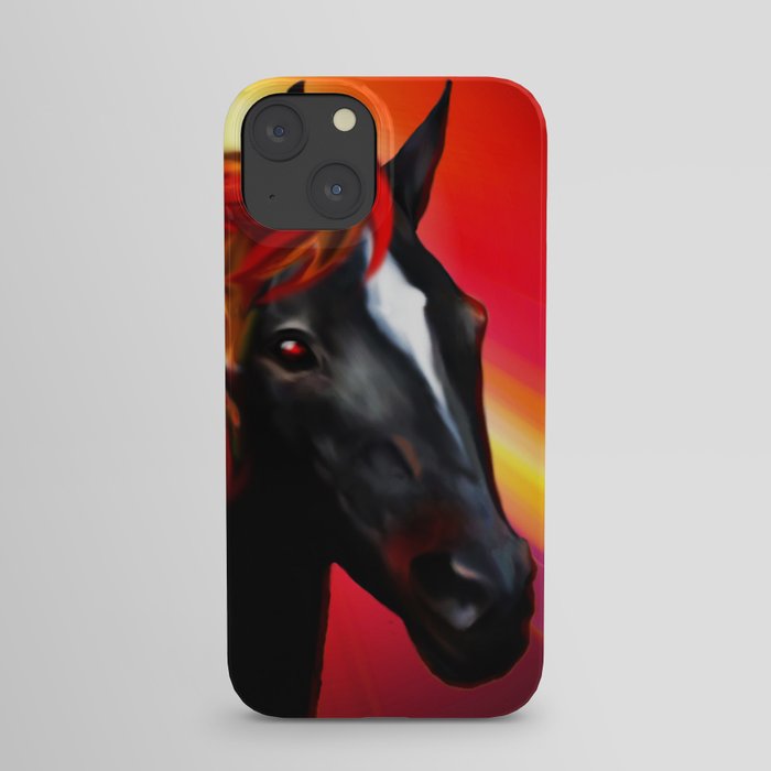 Black Horse on Red Sunlight iPhone Case