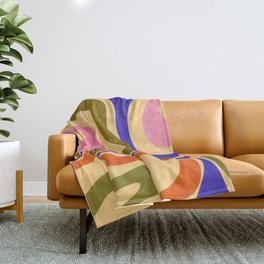 Modern Retro Liquid Swirl Abstract Pattern Square Colorful Yellow Olive Blue Pink Orange Throw Blanket