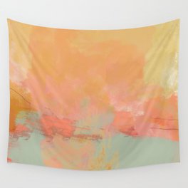 abstract peach sky on mint sea Wall Tapestry