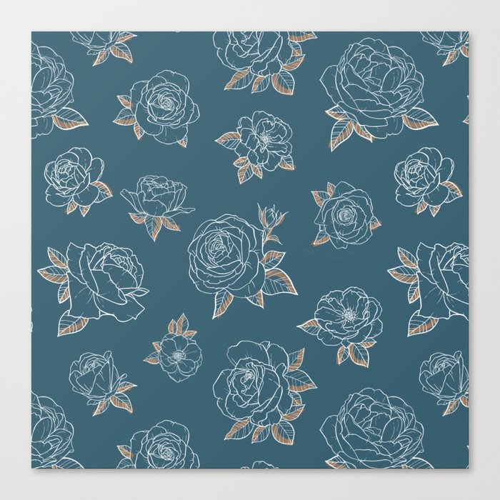 Rose Pattern, Evergreen + Bronze Canvas Print