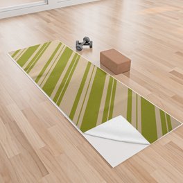[ Thumbnail: Tan & Green Colored Striped/Lined Pattern Yoga Towel ]