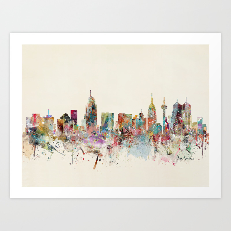 San Antonio Texas Skyline Art Print By Bribuckley Society6