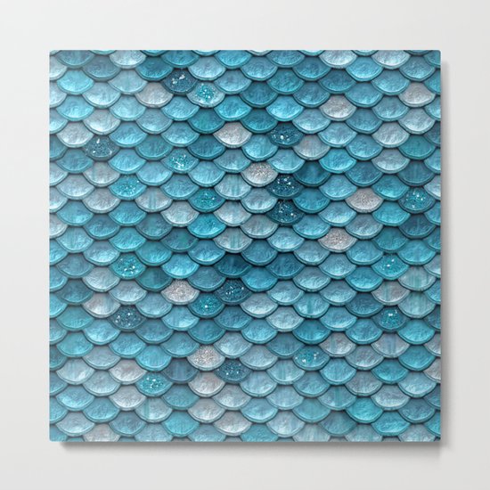 Luxury turquoise mermaid sparkling glitter scales - Mermaidscales Metal Print