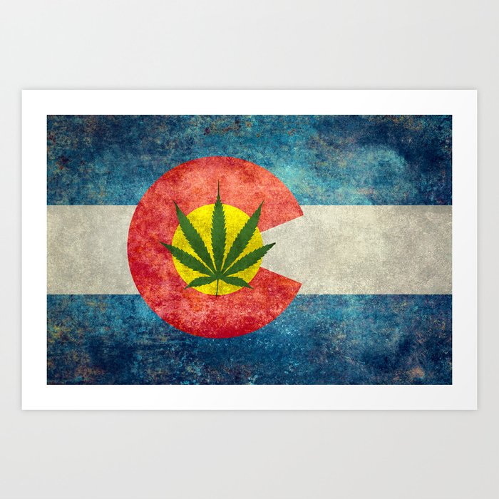 Colorado flag with leaf - Marijuana leaf that is! Art Print
