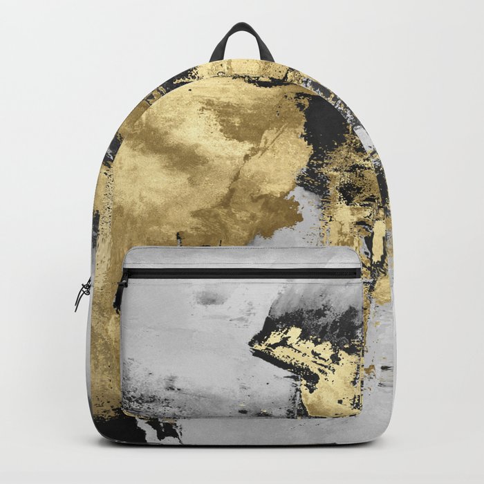Luxury Gold Foil, Black and White, Golden Brush Stocks Backpack