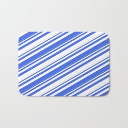 [ Thumbnail: Royal Blue and White Colored Stripes/Lines Pattern Bath Mat ]