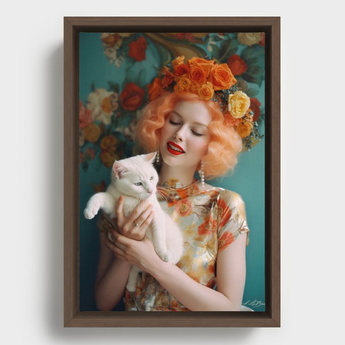 Le Blanche 43 Beauty and Cat Framed Canvas