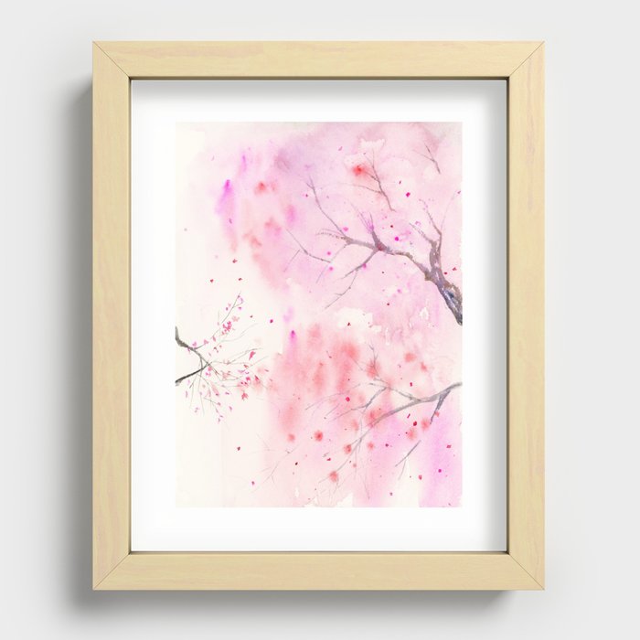 Cherry Blossom, Abstract,  Art Watercolor Painting  by Suisai Genki  Recessed Framed Print