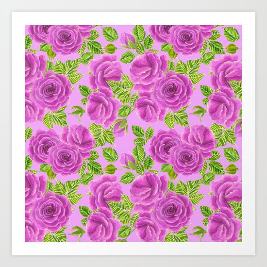 Violet roses watercolor pattern design Art Print