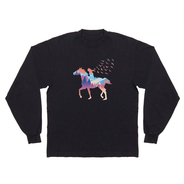 Girl's silhouette riding a horse Long Sleeve T Shirt