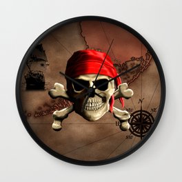 The Jolly Roger Pirate Map Wall Clock | Pirattitude, Jollyroger, Illustration, Pirate, Crossbones, Skullandcrossbones, Jollyrogers, Captain, Digital, Painting 