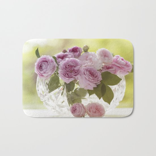 Wonderful English Roses in a crystal bowl- Rose-Flowers- Bath Mat
