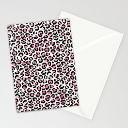 Girly Blush Pink Leopard Pattern Glam Metallic Stationery Card