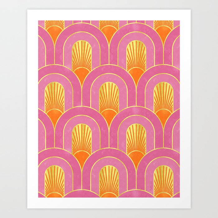 Retro Arch Sun Pink Gold Art Print