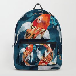 Metallic Koi II Backpack | Bohemian, Organic, Digital, Abstract, Orange, Gold, Water, Black, Aquatic, Red 