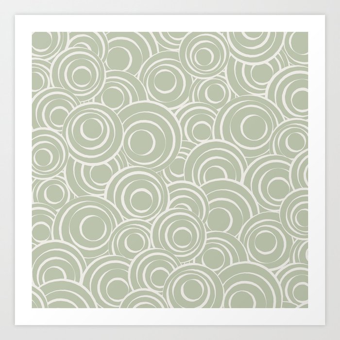 Green and Beige Circles Pattern 02 Art Print
