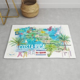 Costa Rica Illustrated Travel Map with Roads and Highlights Rug