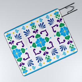 Cyan 2, Framed Talavera Flower Picnic Blanket