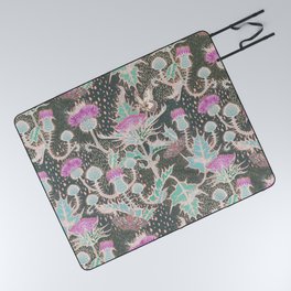 Thistle, moth, butterfly, caterpillar floral garden artwork pattern Picnic Blanket