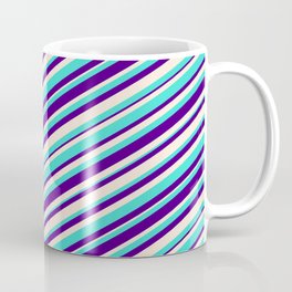 [ Thumbnail: Turquoise, Indigo, and Beige Colored Lines/Stripes Pattern Coffee Mug ]