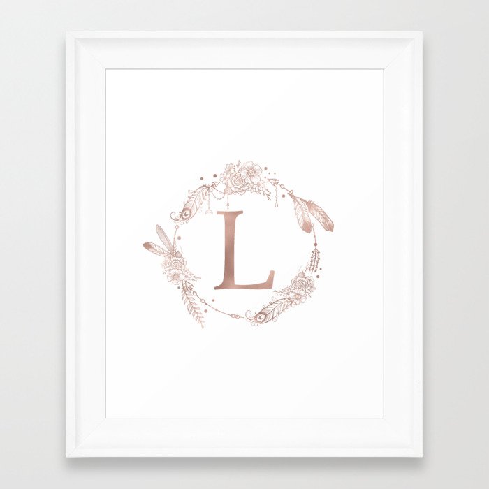 Letter L Rose Gold Pink Initial Monogram Framed Art Print