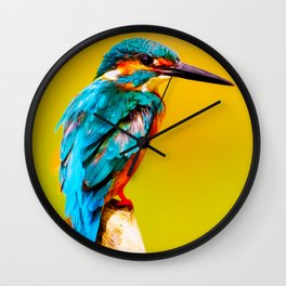 Close-up of Common Kingfisher (Alcedo atthis) perching on a branch. Also known as the Eurasian or River Kingfisher - Bird Art - Amazing Oil Painting  Wall Clock
