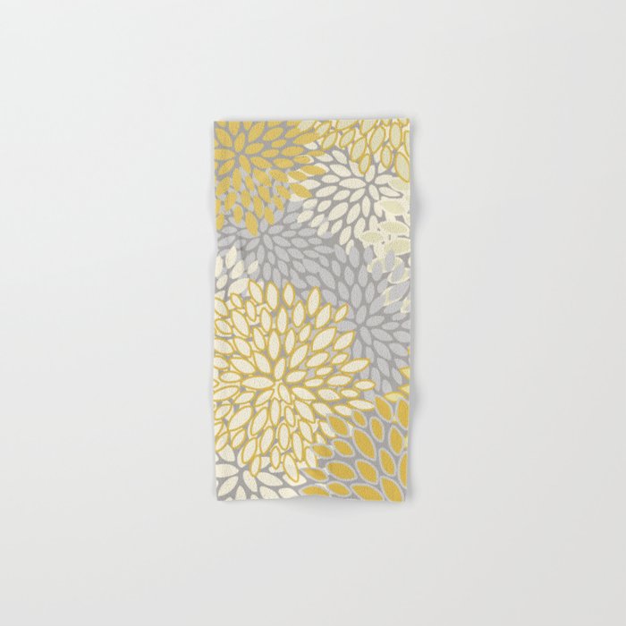Floral Prints, Soft Yellow and Gray, Modern Print Art Hand & Bath Towel