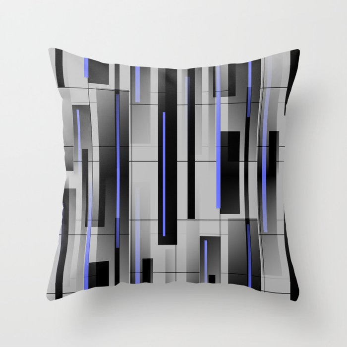 Off the Grid Blue - Abstract - Gray, Black, Blue Throw Pillow