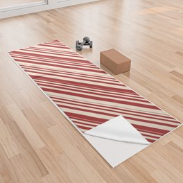 [ Thumbnail: Brown & Beige Colored Lined Pattern Yoga Towel ]